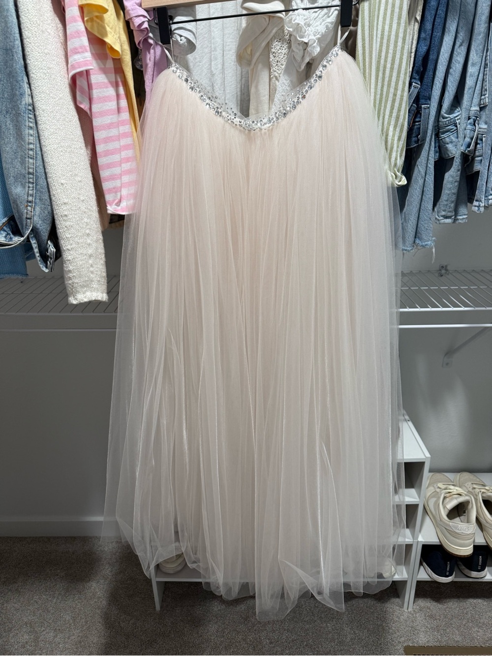 Victoria's Secret Ivory Tulle Maxi Skirt with Jeweled Waist